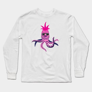 Pink Pineapple Octopus With Glasses and Papillon Long Sleeve T-Shirt